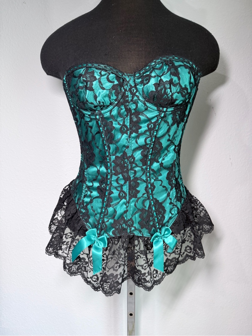 Fredericks of Hollywood Teal & Black Lace Bustier Corset Top